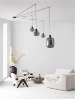 Vícečetná - NV 9236540 Závěsné svítidlo CINZIA kouřové sklo černý kabel černá kovová základna E27 4x12W 230V IP20 bez žárovky - NOVA LUCE