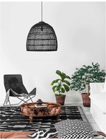 Polokoule - NV 9586691 Závěsné svítidlo DESTIN železo a ratan, černá barva E27 1x12W IP20 bez žárovky - NOVA LUCE