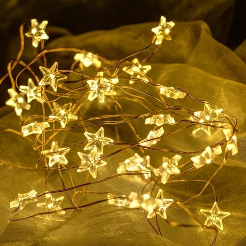 LED osvětlení na BATERIE - DLED BL34W DecoLED LED světelný řetěz na baterie - hvězdičky, teple bílá, 40 diod, 3,4 m - foto 1