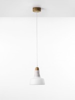 Dekorativní - BRO PC00896_004 Shadows, závěsné svítidlo, ručně foukané sklo, triplex opál / přírodní dub / bílý kabel, 5W LED, prům. 18,9cm - BROKIS A