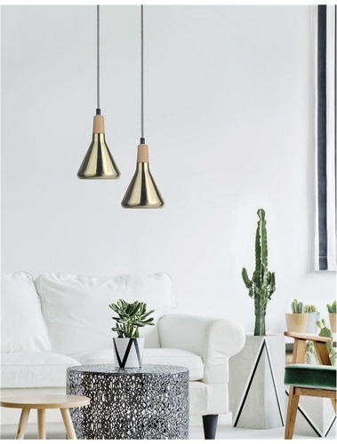 Kónická - NV 7605176 Závěsné svítidlo VENANZIO mosazný kov a přírodní dřevo E14 1x5W IP20 bez žárovky - NOVA LUCE - foto 1