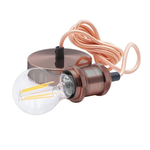 Subtilní - CEN FSRGV-150 Kovový Závěs FUSION BARVA MĚĎ ANTIK pro LED žárovky délka 1500mm E27 IP20 - CENTURY - foto 1