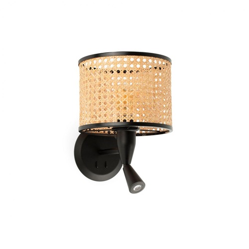 Dekorativní - FARO 64309-47 MAMBO černá/ratan nástěnná lampa se čtecí lampičkou pr.210 - FARO - foto 1