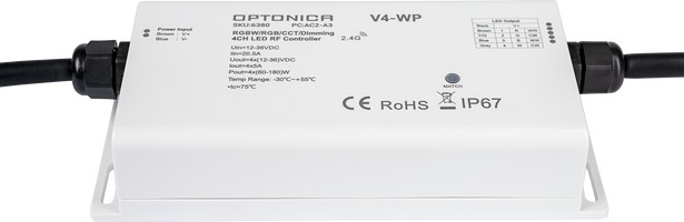 Stmívače a regulátory LED - 4 kanálový LED vodotěsný RF kontrolér s konstantním napětím