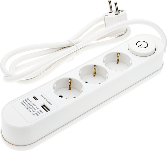 Zásuvky a adaptéry - 3 zásuvky + tlačítko ON/OFF a USBx2 - foto 1