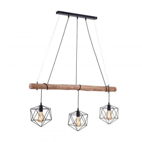 Vícečetná - LD 15514-18 EDGAR Závěsné svítidlo moderní dřevo, černá, 3-ramenné, drátěné tělo, E27 patice - LEUCHTEN DIREKT / JUST LIGHT - foto 1