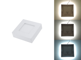 Speciální panely RGB, CCT, řízené - Hranatý přisazený 6W CCT LED panel, nastavení barvy 3000-6500K, 450Lm, 3 roky záruka