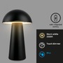 Stolní lampy dekorační - BRILO 7520015 Fungo Mini LED stolní lampička bezdrátová IP44, stmívatelné, dotykový vypínač, černá - BRILO - foto 2