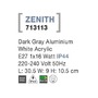 Nástěnná - NV 713113 Venkovní nástěnné svítidlo ZENITH tmavě šedý hliník bílý akrylový difuzor E27 1x12W 220-240V bez žárovky IP44 - NOVA LUCE - foto 3