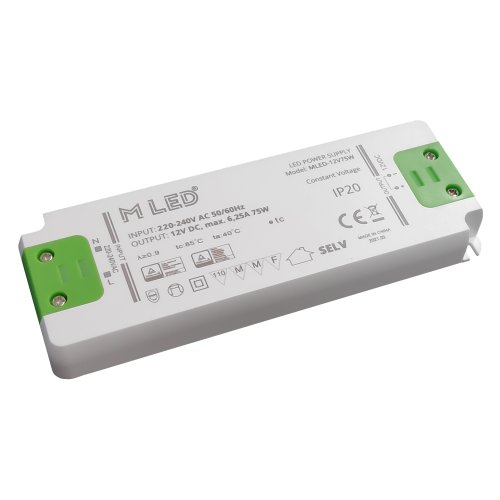 Napájecí zdroje 12V - 75W Nábytkový napájecí zdroj, MLED-12V75W, 12V, 6,25A, IP20 - foto 1