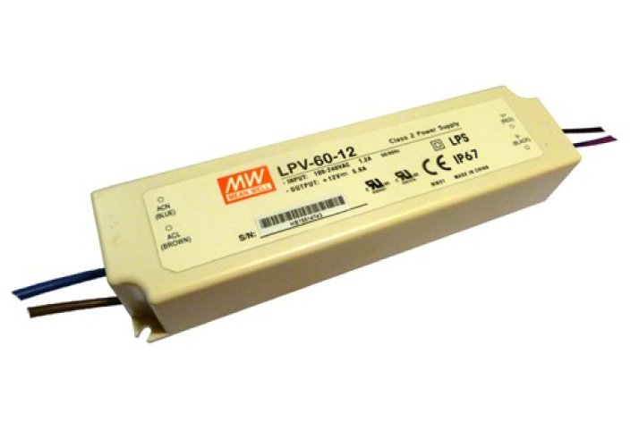 Napájecí zdroje 12V - 60W napájecí zdroj Meanwell, LPV-60-12, 12V, 5A, IP67 - foto 1