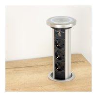 Nábytkové zásuvky, vypinače - Vestavná, výsuvná zásuvka LIFT BOX USB Automatic s bezdrátovou nabíječkou, 3x230V, 2xUSB, IP20, hliník, LIFTBOX-A-ALU-3DE-U-B-01