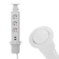 Nábytkové zásuvky, vypinače - Vestavná, výsuvná zásuvka LIFT-BOX 3x230V, 2x USB bílá, LIFTBOX-BI-3FR-U-01