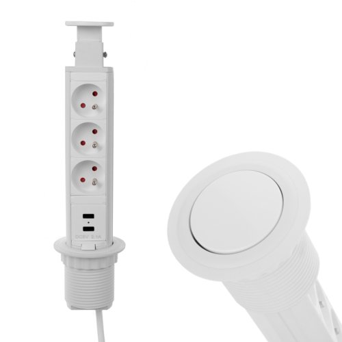 Nábytkové zásuvky, vypinače - Vestavná, výsuvná zásuvka LIFT-BOX 3x230V, 2x USB bílá, LIFTBOX-BI-3FR-U-01 - foto 1