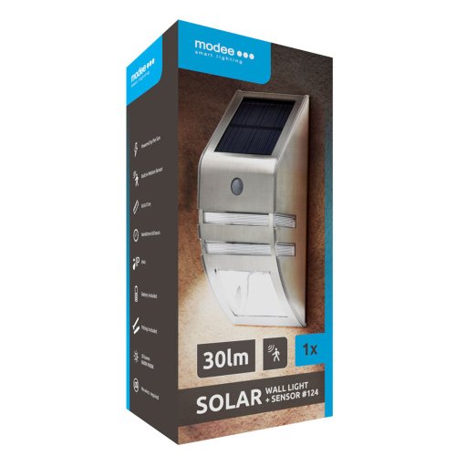 Solární - Modee Lighting LED solární nástěnná lampa 124 + senzor, IP44, 9000K, 30lm - foto 1