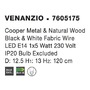 Kónická - NV 7605175 Závěsné svítidlo VENANZIO měděný kov a přírodní dřevo E14 1x5W IP20 bez žárovky - NOVA LUCE - foto 4