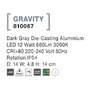 Nástěnná - NV 810067 Venkovní nástěnné svítidlo GRAVITY tmavě šedý hliník akrylový difuzor LED 12W 3000K 220-240V rotační IP54 - NOVA LUCE - foto 4