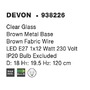 Dekorativní - NV 938226 Závěsné svítidlo DEVON čiré sklo hnědá kovová základna hnědý kabel E14 1x5W IP20 bez žárovky - NOVA LUCE - foto 4