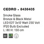 Podélná - NV 8436405 Závěsné svítidlo CEDRO kouřové sklo bronz a černý kov E27 3x12W 230V IP20 bez žárovky - NOVA LUCE - foto 4