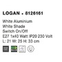 Dekorativní - NV 8126161 Nástěnné svítidlo LOGAN bílý hliník bílé stínidlo E27 1x12W vypínač na těle - NOVA LUCE - foto 4