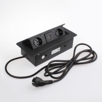 Nábytkové zásuvky, vypinače - Vestavná, výklopná zásuvka KOMBI-BOX 2x230V, 2x USB černá, KOMB-CZ-2FR-USB-3,0-M02