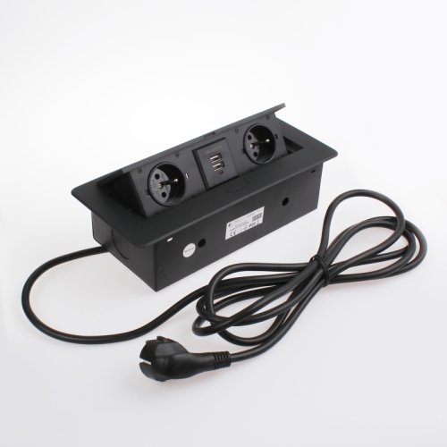 Nábytkové zásuvky, vypinače - Vestavná, výklopná zásuvka KOMBI-BOX 2x230V, 2x USB černá, KOMB-CZ-2FR-USB-3,0-M02 - foto 1