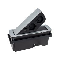 Nábytkové zásuvky, vypinače - Vestavná nábytková USB zásuvka CIZOBOX s USB a výsuvnými zásuvkami, 2x230V, 2x USB, kartáčovaná ocel, CIZOBOX-SN-2FR-2U-01