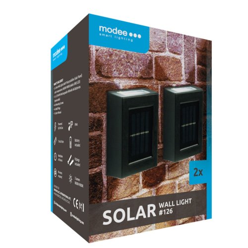 Nástěnná - Modee Lighting LED solární nástěnná lampa 126, 2ks, IP44, 9000K, černá - foto 1