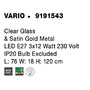 Podélná - NV 9191543 Závěsné svítidlo VARIO čiré sklo a saténový zlatý kov E27 3x12W 230V IP20 bez žárovky - NOVA LUCE - foto 5