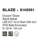 Vícečetná - NV 8142681 Závěsné svítidlo BLAZE měďené sklo a černý kov E27 3x12W 230V IP20 bez žárovky - NOVA LUCE - foto 5