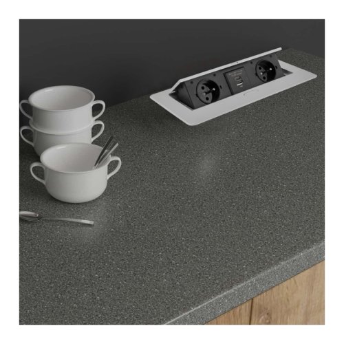 Nábytkové zásuvky, vypinače - Vestavná nábytková zásuvka KOMBI BOX USB A+C, 2x250V, IP20, hliník, 3m, KOMB-AL-2FR-UAC-3,0-01  - foto 1