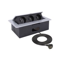Nábytkové zásuvky, vypinače - Vestavná, výklopná zásuvka KOMBI-BOX 3x230V hliník, KOMB-ALU-FR-3,0-M02