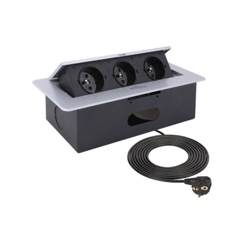 Nábytkové zásuvky, vypinače - Vestavná, výklopná zásuvka KOMBI-BOX 3x230V hliník, KOMB-ALU-FR-3,0-M02 - foto 1