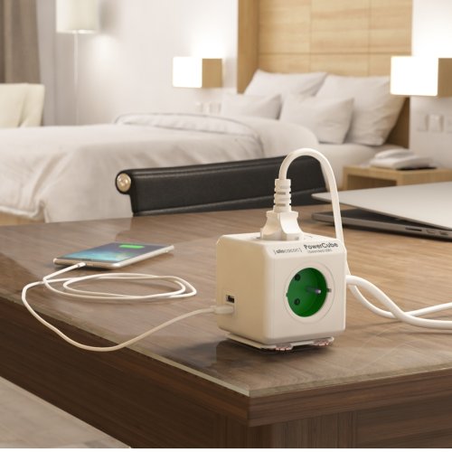 Nábytkové zásuvky, vypinače - PowerCube Extended USB síťový rozbočovač, 4x230V, 2xUSB, IP20, PC-E2U-BI-4FR/ZI-1,5-01 - foto 1