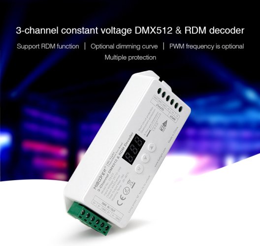 DMX512 Decoder - DMX jednotka BOXER 3v1 s displejem, 3 kanály, 12-24VDC, 18A, D3-CX, Mi-Light - foto 1