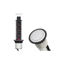 Nábytkové zásuvky, vypinače - Vestavná, výsuvná zásuvka LIFT-BOX 3x230V hliník, LIFTBOX-ALU-3FR-01