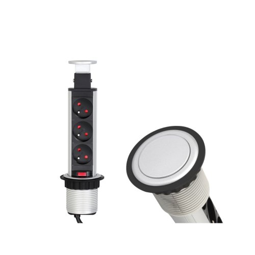 Nábytkové zásuvky, vypinače - Vestavná, výsuvná zásuvka LIFT-BOX 3x230V hliník, LIFTBOX-ALU-3FR-01 - foto 1