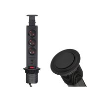 Nábytkové zásuvky, vypinače - Vestavná, výsuvná zásuvka LIFT-BOX 3x230V, 2x USB černá, LIFTBOX-CZ-3FR-U-02