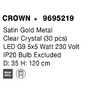 Kruhová - NV 9695219 Závěsné svítidlo CROWN saténový zlatý kov čirý křišťál (30 ks) G9 5x5W 230V IP20 bez žárovky - NOVA LUCE - foto 7