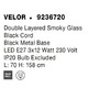 Podélná - NV 9236720 Závěsné svítidlo VELOR dvouvrstvé kouřové sklo černý kabel černá kovová základna E27 3x12W 230V IP20 bez žárovky - NOVA LUCE - foto 7