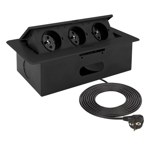 Nábytkové zásuvky, vypinače - Vestavná, výklopná zásuvka KOMBI-BOX 3x230V černá, KOMB-CZ-FR-3,0-M02 - foto 1