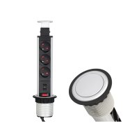 Nábytkové zásuvky, vypinače - Vestavná, výsuvná zásuvka LIFT-BOX 3x230V, 2x USB hliník, LIFTBOX-ALU-3FR-U-01