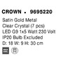 Dekorativní - NV 9695220 Nástěnné svítidlo CROWN saténový zlatý kov čirý křišťál (7 ks) G9 1x5W 230V IP20 bez žárovky - NOVA LUCE - foto 8