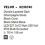 Podélná - NV 9236740 Závěsné svítidlo VELOR dvouvrstvé šampaň sklo černý kabel černá kovová základna E27 3x12W 230V IP20 bez žárovky - NOVA LUCE - foto 8