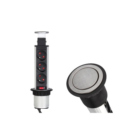 Nábytkové zásuvky, vypinače - Vestavná, výsuvná zásuvka LIFT-BOX 3x230V kartáčovaná ocel, LIFTBOX-STD-3FR-02  - foto 1