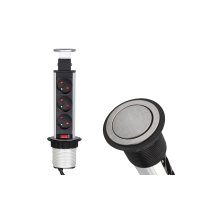 Nábytkové zásuvky, vypinače - Vestavná, výsuvná zásuvka LIFT-BOX 3x230V kartáčovaná ocel, LIFTBOX-STD-3FR-02