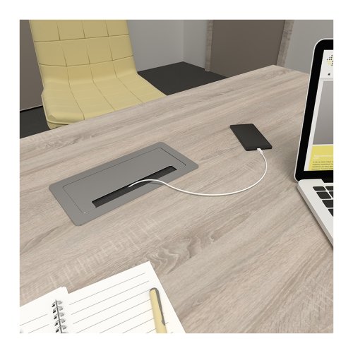 Nábytkové zásuvky, vypinače - Vestavná nábytková zásuvka INBOX stříbrná, 2x230V, 2xUSB typ A a C, 1x RJ45, 1x HDMI, 1,5m, INBOX-SR-FR-1,5-02 - foto 1