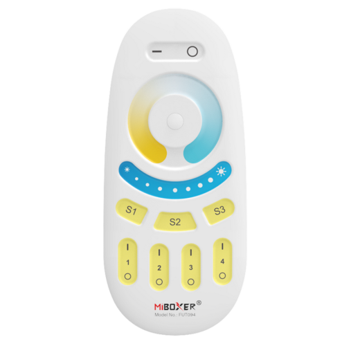 2,4Ghz Ovladače (CCT, stmívače) - 4 zónový dotykový ovladač pro jednobarevné a CCT pásky, 2.4GHz, 2x AAA FUT094, Mi-Light - foto 1