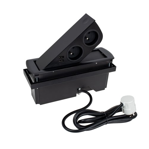 Nábytkové zásuvky, vypinače - Vestavná nábytková USB zásuvka CIZOBOX s USB a výsuvnými zásuvkami, 2x230V, 2x USB, černá, CIZOBOX-CZ-2FR-2U-01 - foto 1