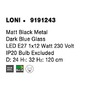 Koule - NV 9191243 Závěsné svítidlo LONI matný černý kov tmavě modré sklo E27 1x12W 230V IP20 bez žárovky - NOVA LUCE - foto 9